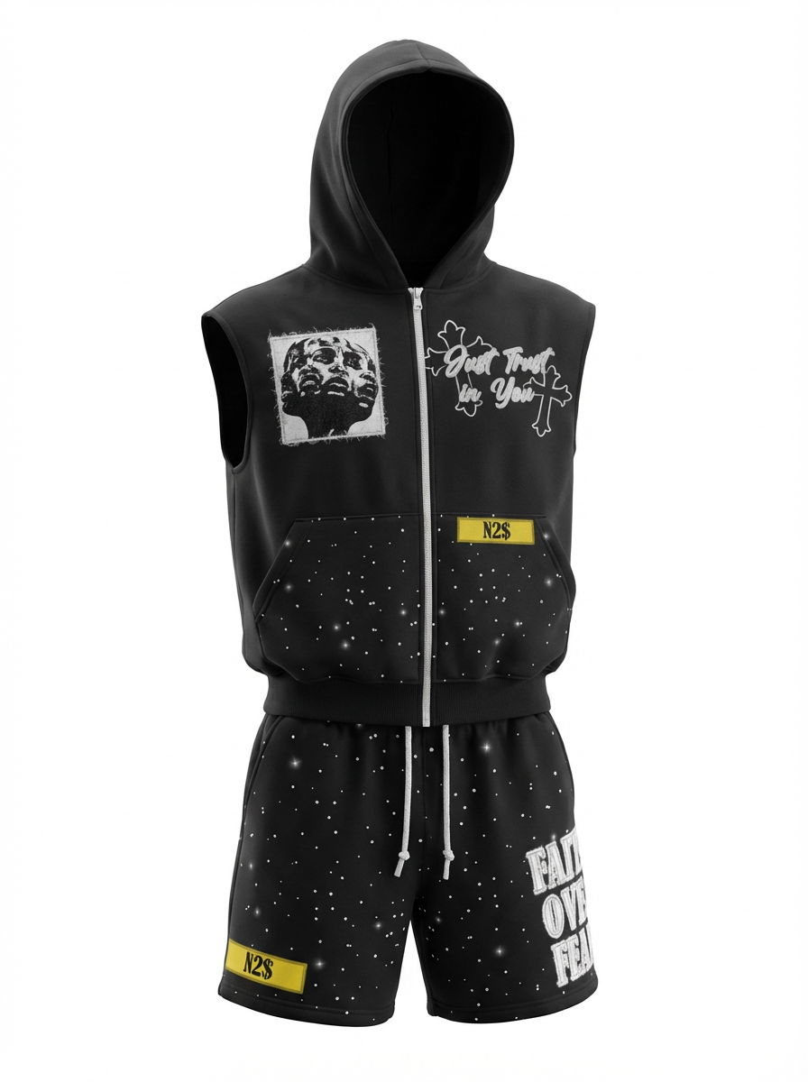 Faith over fear ( Sleeveless hoodie short set )