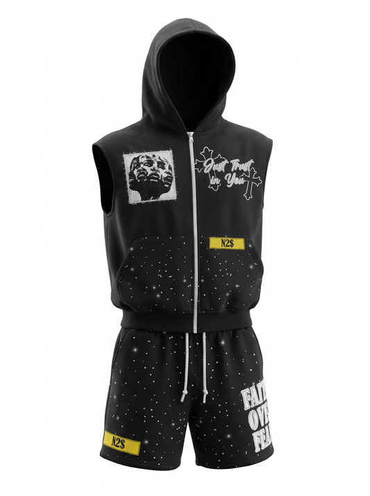 Faith over fear ( Sleeveless hoodie short set )
